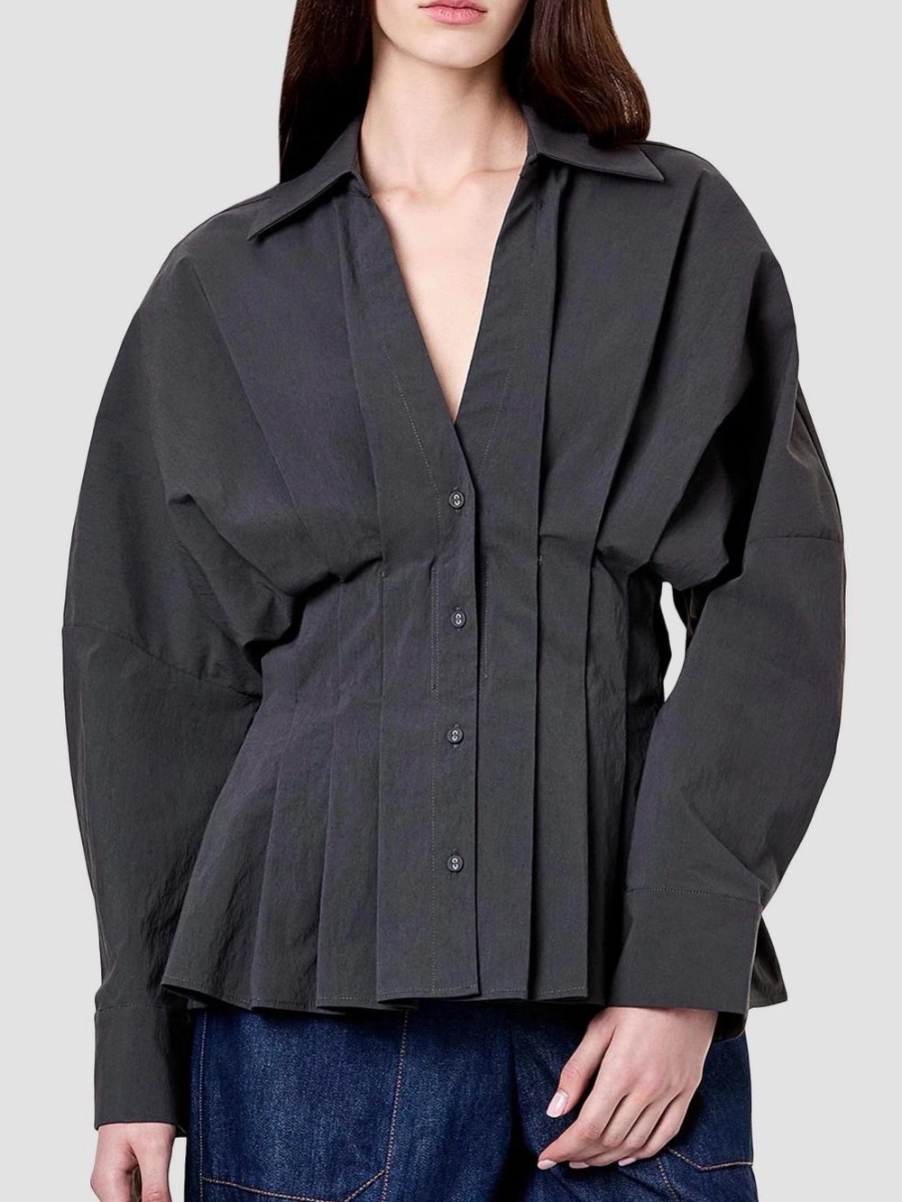 BNWT Nicholas the Label Reggie Charcoal Pleated Button-Front Shirt